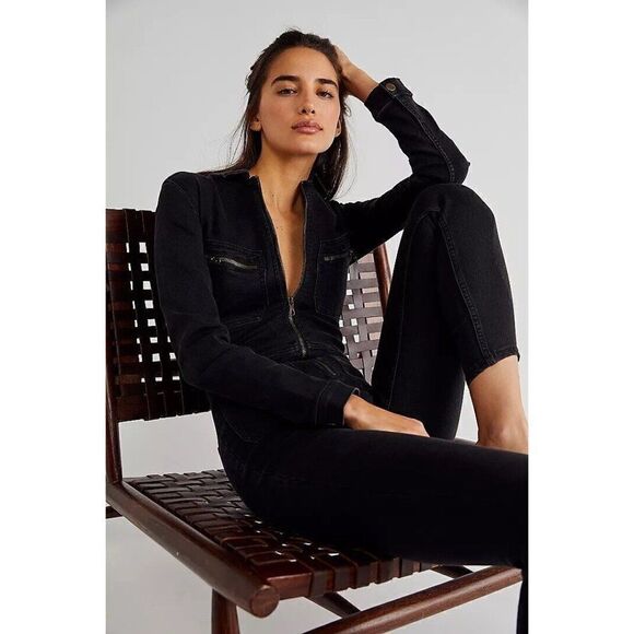 NWT FREE PEOPLE LENNOX JUMPSUIT ONE PIECE COVERALL JUMPER IN BLACK - Picture 4 of 4